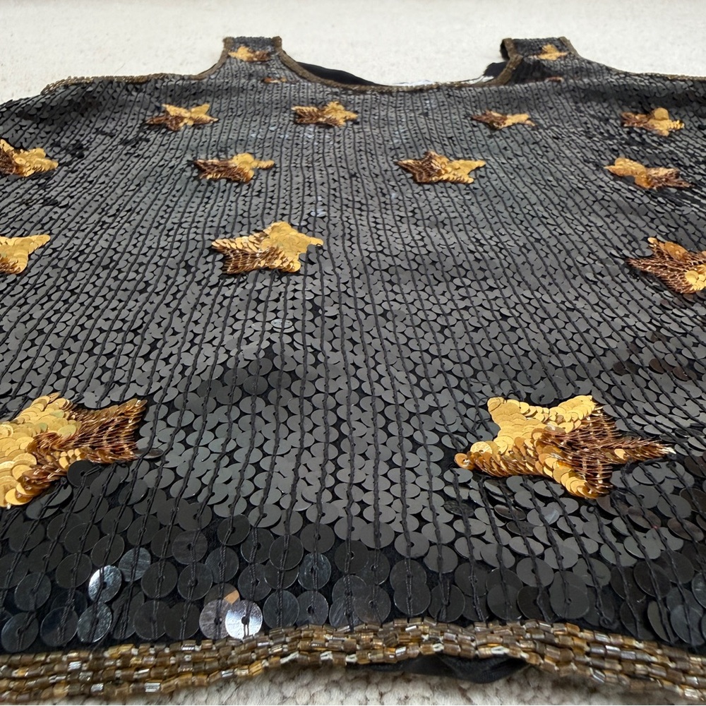 Vintage Rina Z. New York Montreal Paris 100% Silk Sequin Beaded Stars Tank Top - Picture 8 of 17